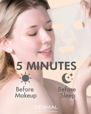 DERMAL Korean Collagen Face Mask – Hydrating & Soothing Sheet Mask with Panthenol – Hypoallergenic Calming Moisture Care for All Skin Types