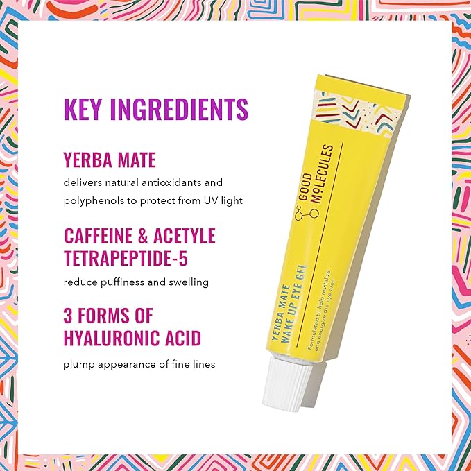 Good Molecules Yerba Mate Wake Up Eye Gel - Hydrating Under Eye Gel Cream with Hyaluronic Acid and Caffeine - Target Dark Circles and Puffiness - Skin Care for Face