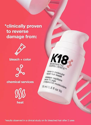 K18 Leave-In Molecular Hair Mask, Repairs Dry or Damaged Hair, Reverse Hair Damage from Bleach, Color, Chemical Services & Heat