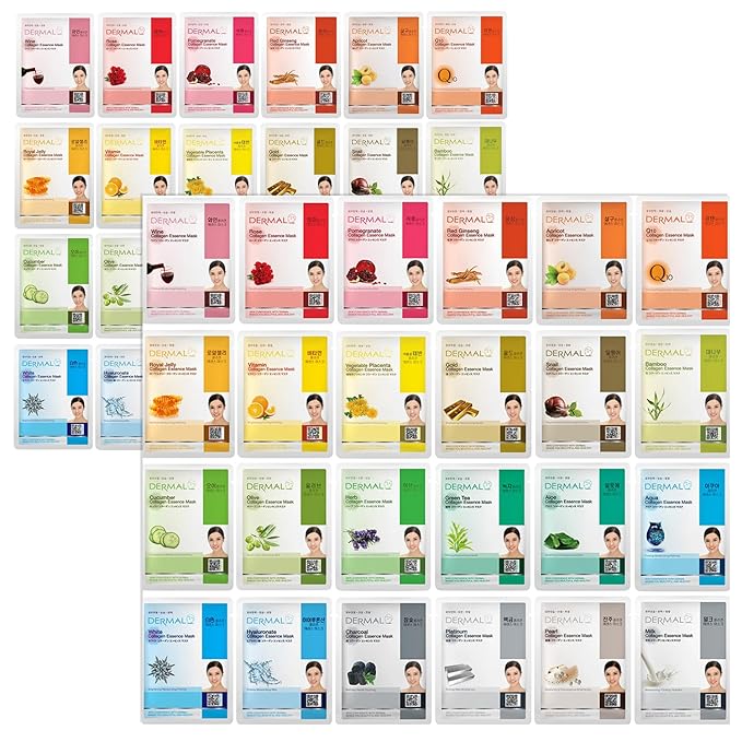 DERMAL Korean Collagen Face Mask – Hydrating & Soothing Sheet Mask with Panthenol – Hypoallergenic Calming Moisture Care for All Skin Types