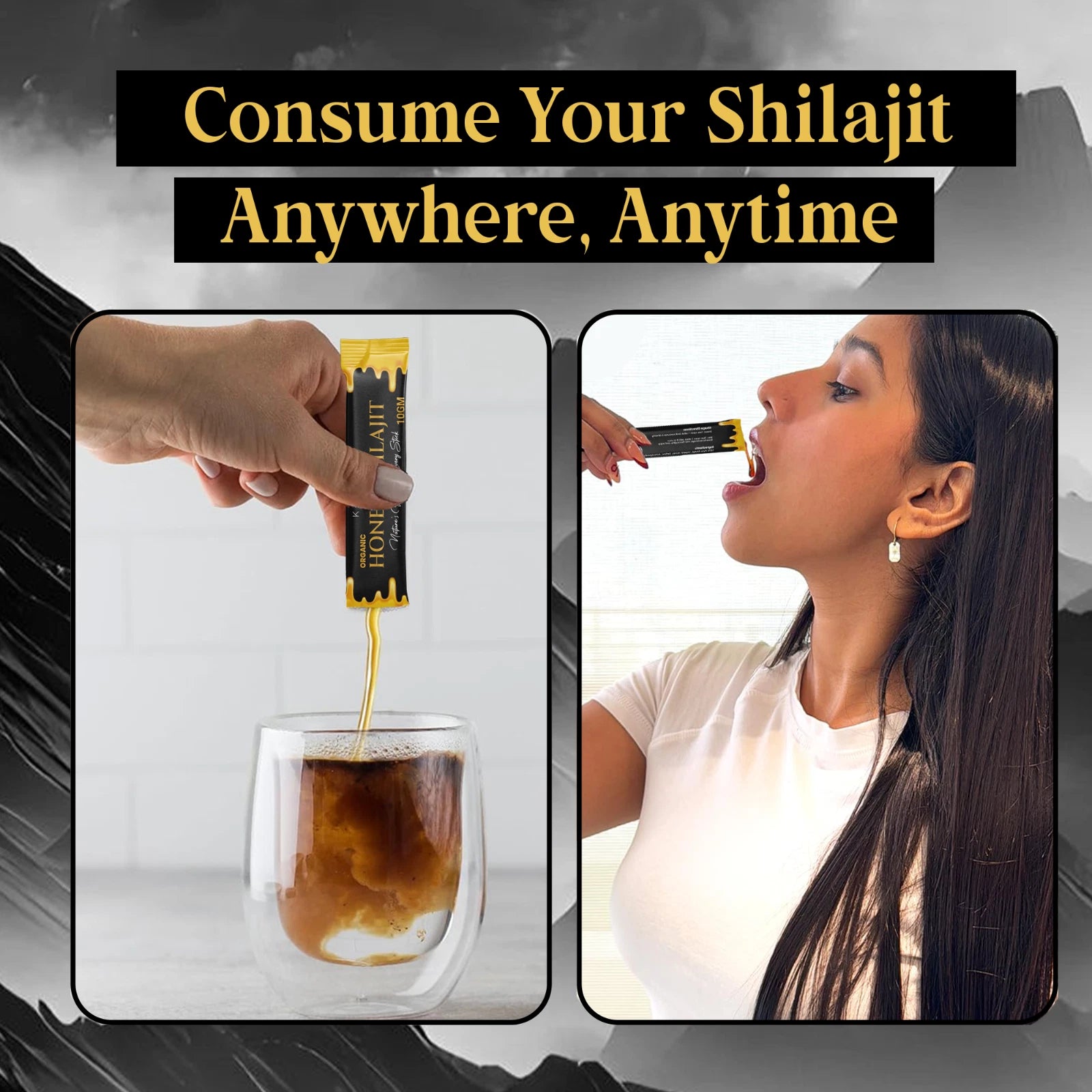 Pure Himalayan Shilajit Honey Sticks with Saffron, Ashwagandha, 85 Trace Mineral