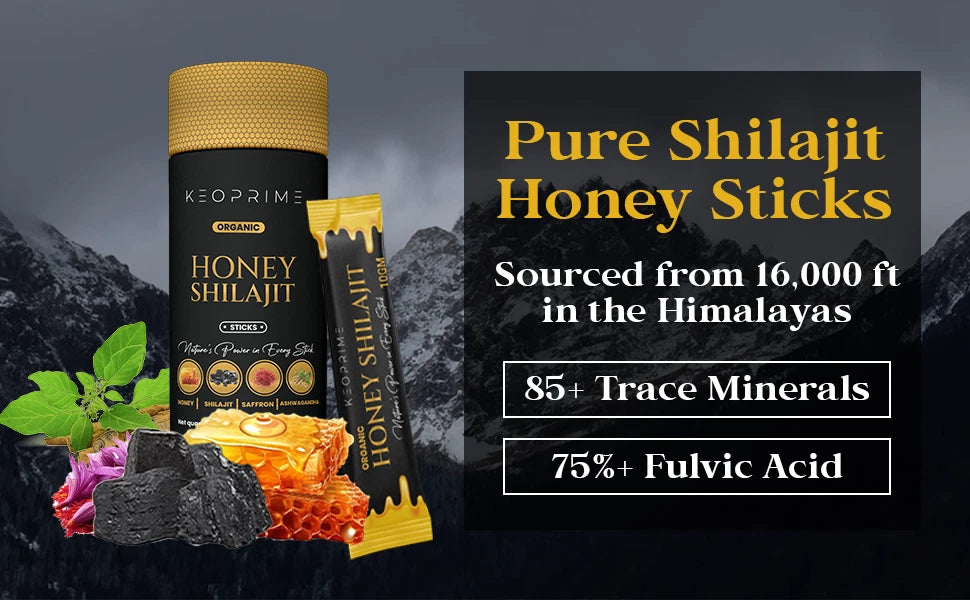 Pure Himalayan Shilajit Honey Sticks with Saffron, Ashwagandha, 85 Trace Mineral